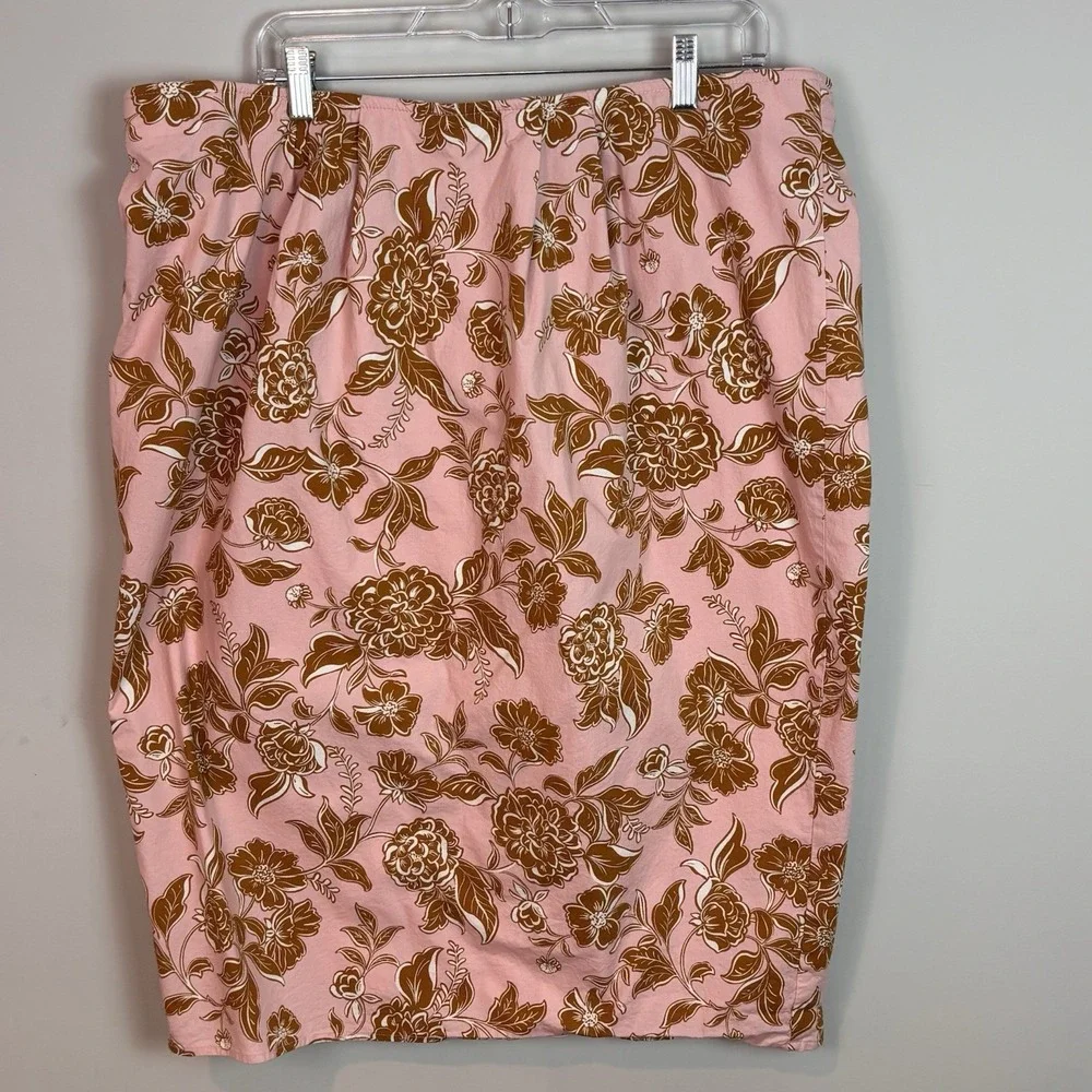 Lane Bryant Womens Pink Brown Floral‎ Pull On Pleated Straight Skirt 20 Comfort